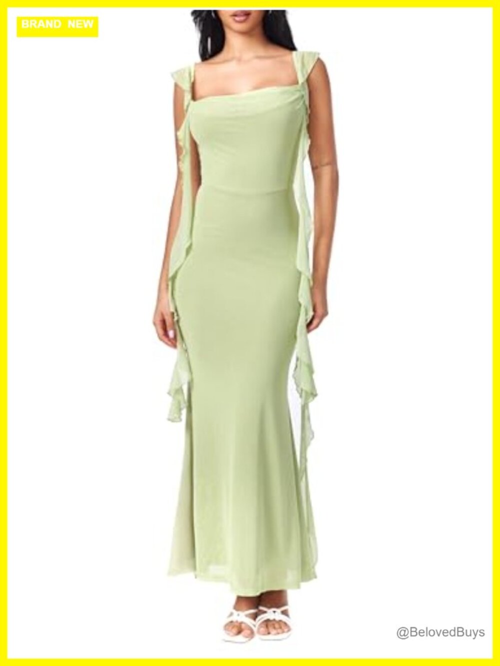 Women's Mesh Ruffle Maxi Dress Sleeveless Formal Wedding Guest